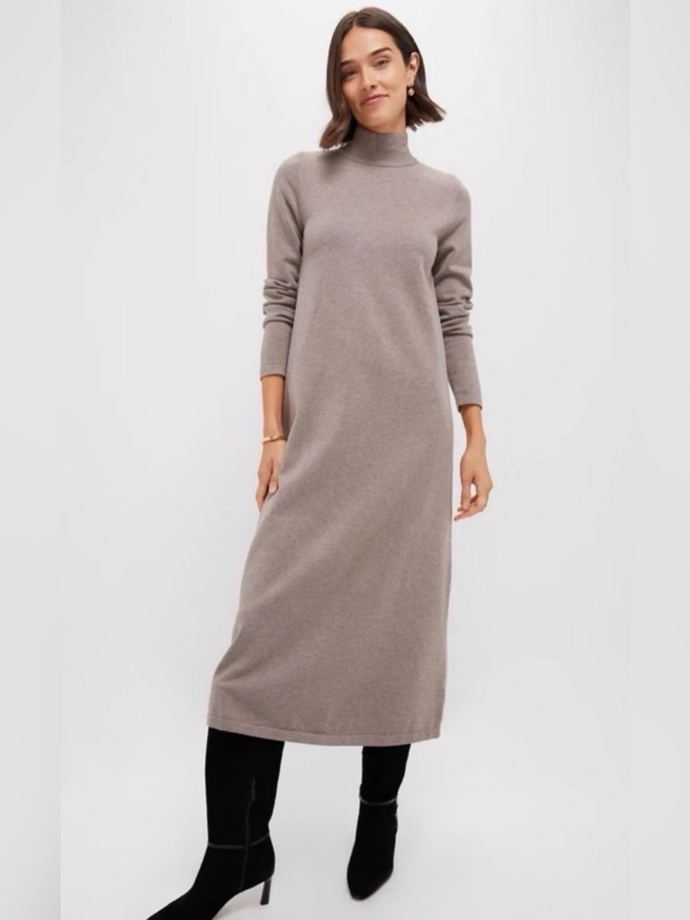 Tuckernuck Wheat Ellery Dress Mock Neck Maxi Straight Sweater Dress Tan Sz L